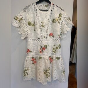 Saylor White Lace Floral Embroidered Mini Dress - Size L